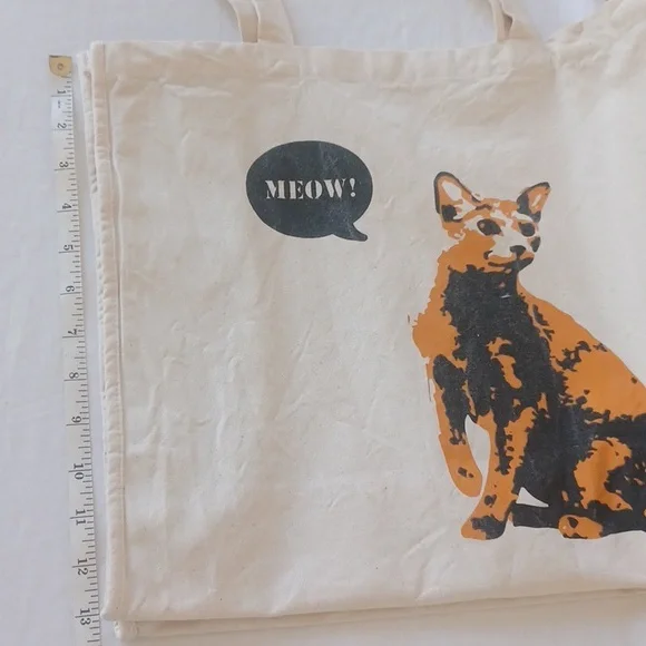 3/$25 Pet Food Express Canvas Tote Bag Cat & Dog Image, Off White Blue Orange - Picture 9 of 14